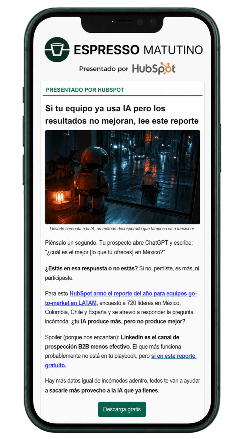 Mockup del Sponsor Principal en el email de Espresso Matutino