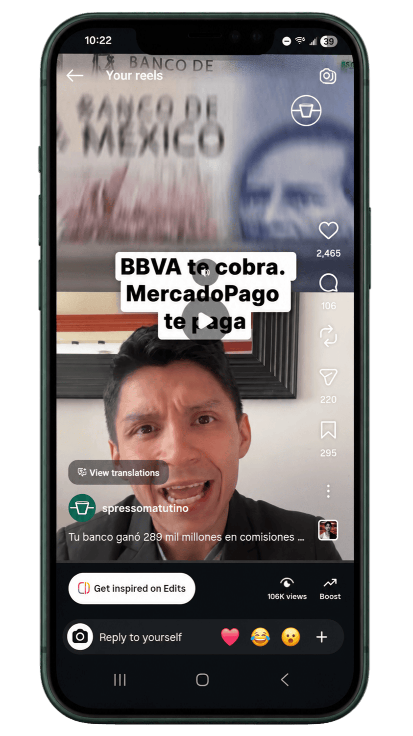 Mockup de un reel de Espresso Matutino en Instagram